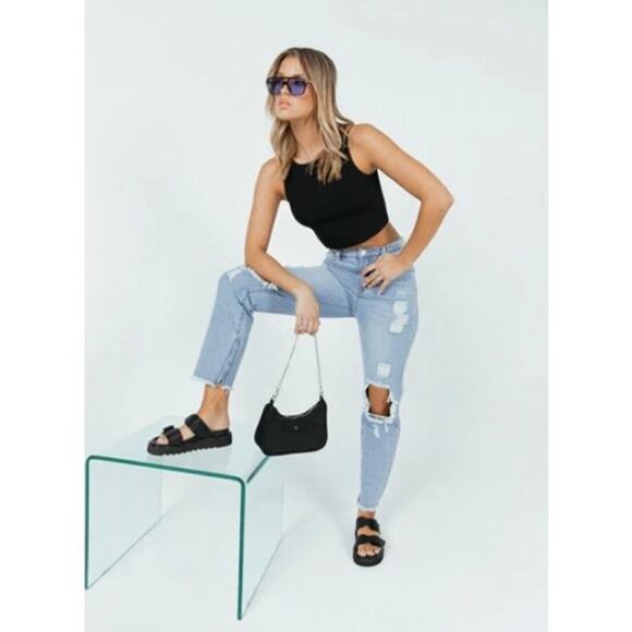 Princess Polly Jeans Size 4 High Rise Distressed Raw Hem Festival Grunge NWT - Picture 1 of 10